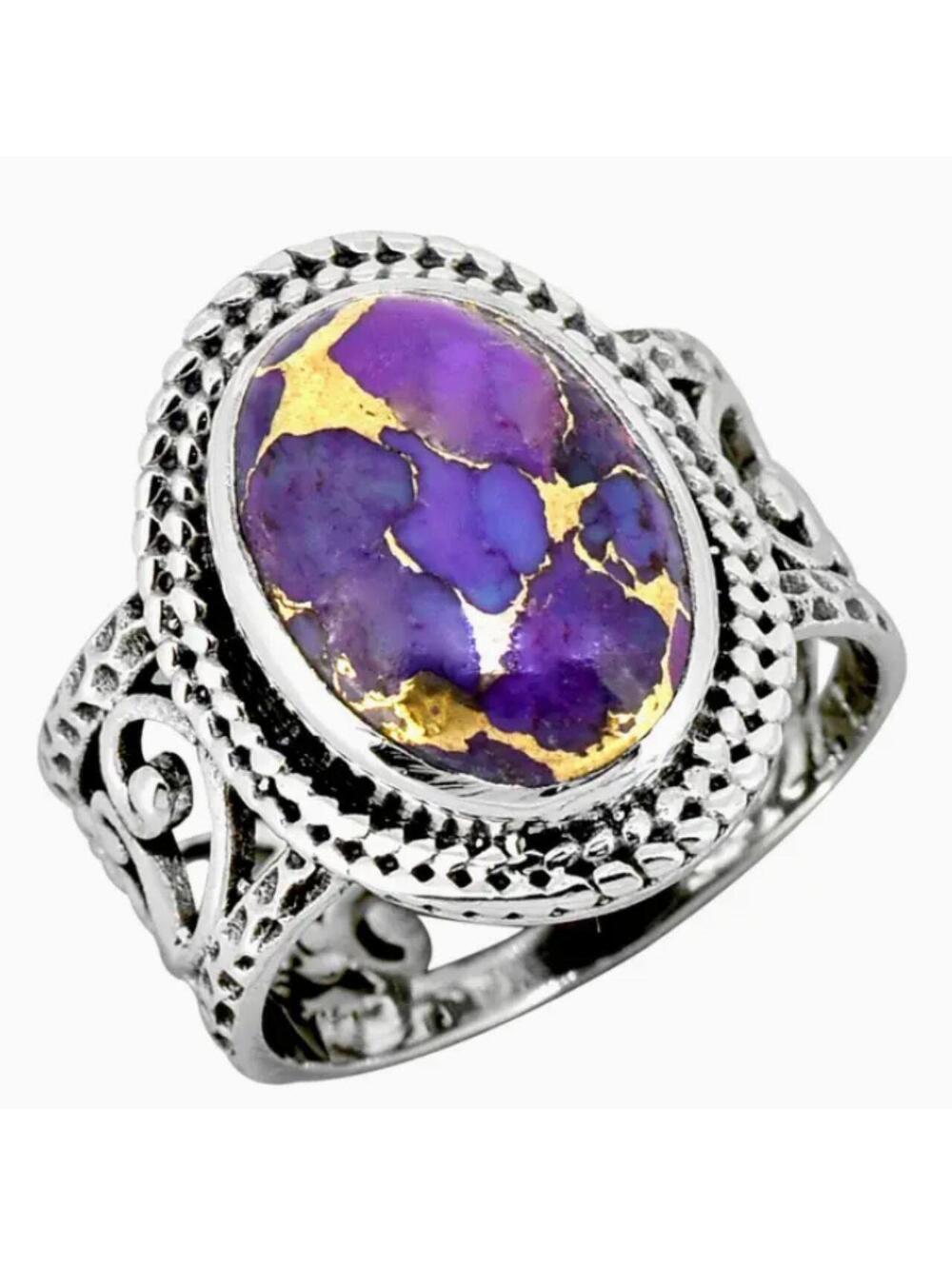 Purple Copper Turquoise 925 Sterling Silver Ring